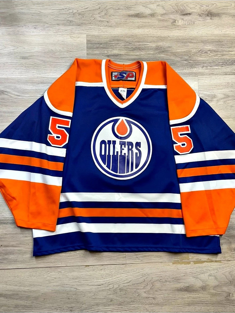 SP Edmonton Oilers #55 El Greco Hockey Jersey Hockey Jersey Blue & Orange XL